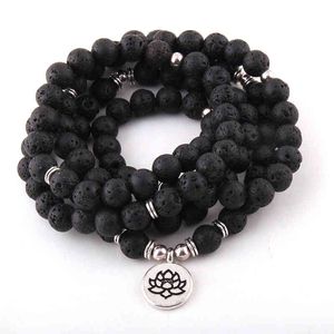 Bracciale rigido Designer di gioielli Moda 108 perle di lava con pietra di loto Om Buddha Collana di braccialetti di yoga con fascino