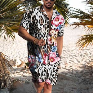 2022 Summer Hawaje Shirt Men Suit Leopard Print Short Sleeve Beach Shorts 2 -częściowy zestaw Travel Single Berigan T220819