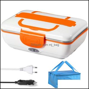 Set di stoviglie 110V 220V 12V 24V Lunch Box elettrico riscaldato Riscaldatore di riso in acciaio inossidabile Contenitore Car Home Eu Plug Riscaldamento Bent Mjbag Dhp9F