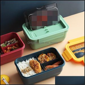 Dinnerware Sets Grid Microwave Lunch Box Portable Japan Compartment Bento Simple Style Fruit Salad Container Storage For Kids Mxhome Dhmks