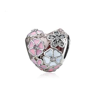 Fits Pandora Bracelets 20pcs Cherry Blossom Magnolia Flower Silver Charms Bead Dangle Charm Beads For Wholesale Diy European Sterling Necklace Jewelry