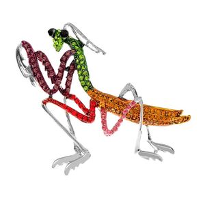 Pins Brooches XIANG Rhinestone Colorful Praying Mantis Brooch Pests Insect Pin Large Bug Winter Coat Dress Accessories 2 ColorsPins