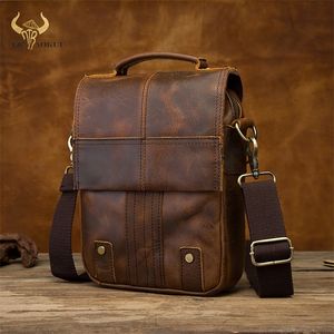 Kvalitetsläder manlig casual design axel messenger väska cowhide mode crossbody väska 8 