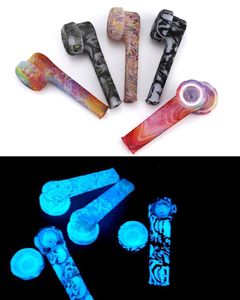 Luminous Patterned Smoking Hand Pipe Glow In The Dark Silicone Pipes Glass Bowl Dab Spoon 3.5" Environmentally Silicon Water Bong For Tobacco Dry Herb