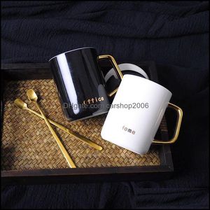 マグカップ400mlセラミックコーヒーマグノルディックシンプルデザインミルクゴールドペイントサインハンドル飲料水カップ