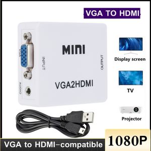 Connectors Mini VGA till HDMI-kompatibla omvandlare VGA2HDMI Video Box Audio Adapter 1080p för Notebook PC HDTV Projector TV Portable