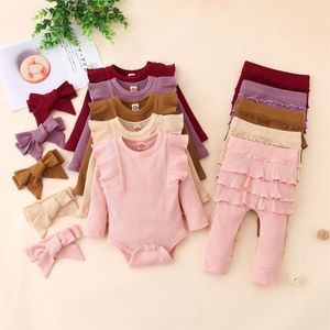 服セット生まれた女の赤ちゃん服セットフリル長袖トップスロンパース Tシャツプリーツパンツ幼児幼児衣装 AutumnClothing