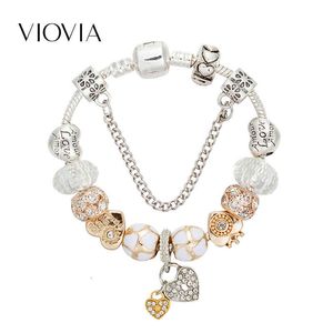 Bangle Designer Viovia Fashion Luxury Charms Bracelet & Bangles Heart Beads Pendant for Women Diy Jewelry Fit Wedding Gift B18011