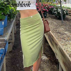 Bomblook Sexy Party Club Saias do verão feminino 2021 Solly Slim Slit Slit Skirts Feminino Casual Fashion Streetwears T220819