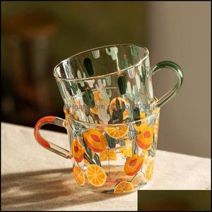 Mugs 500Ml Yellow Peach Cactus Glass Tea Milk Cups With Scale Coffee Mug Party Creative Drinkware Tumbler Water Drop Deli Carshop2006 Dhqoc