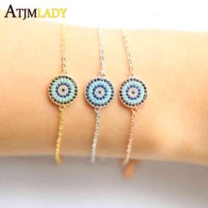 Bangle Designer Jewelry 100% 925 Sterling Silver Round Evil Eye Charm Pave Zirconia per Nano Light Tre colori Girl Cz Disco Lucky Bracciale