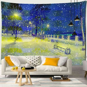 City Street Weihnachten Nachtansicht Teppich Wandbehang Kunst Hippie Ästhetik schlicht psychedelisch Home Decor J220804