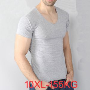 Mäns T-shirts Men's Big Modal T-shirt Stor storlek 8xl 10xl 155 kg Kort ärm V Neck Loose Casual Black Grey Whitemen's