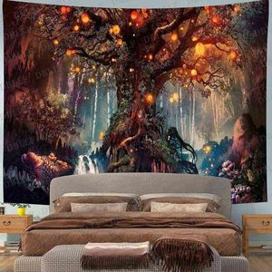 3D Psychedelic Forest Tapestry Fairy Garden Hippie Hanging Wall Living Room Decoration Carpet Boho Home Decor Tapiz J220804