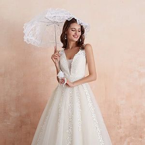 Brudkl￤nning Kvinnors br￶llopsspets Applique Wedding Veil Dresses V Neck Slip 2022