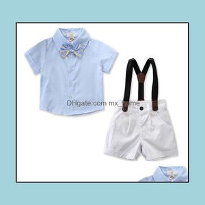 Clothing Sets Europe Summer Infant Baby Boys Set Kids Bowtie Short Sleeve Shirt And Suspender Gentleman Boy 2Pcs Children Outf Mxhome Dh9Bp