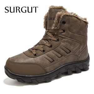 SURGUT Brand Winter Fur Supper Warm Snow Boots For Men Adult Male Shoes Non Slip Rubber Casual Work Safety Casual Ankle Boots 201026