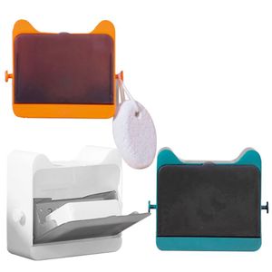 Soap Dishes Cute Self Adhesive Holder With Lid Wall Mounted Draining Storage Box Dish Tray Bathroom CaseSoap