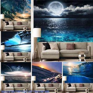 3D Print Sea Moon Sun Wall Hanging Rugs For Bedroom Living Room Decor 95x73cm Boho Decoration Home Decor Mural J220804