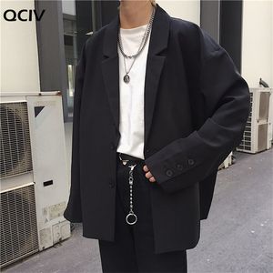 Män Solid Black Blazers Autumn Single Breasted Korean Chic Casual Oversize Mens Outwear Pockets Ins Simple Loose 220819