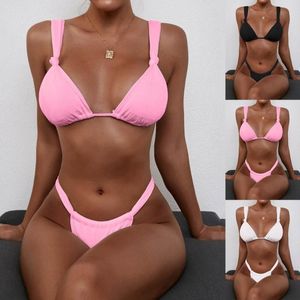 Kvinnors badkläder Ribbed tygbikini Push Up Women Swimsuit Female Pink Set High Cut Bath Suitwomens