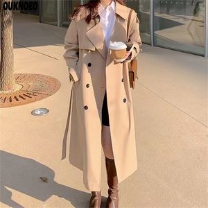 Kvinna lång trenchrock mode koreansk streetwear stil lös mantel avslappnad elegant tunn vårkvinnor s vindbrytare 220819
