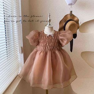 Baby temperament prinsessan klänning franska veckade barn kläder sommar fairy småbarn fluffy garn klänning boutique kläder