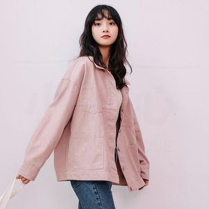 Kvinnors jackor koreanska kvinnor denimjacka BASIC PALL LAPEL DUBBEL PACKA Lång ärm Jeans Kvinnlig hög kvalitet Lös 2022