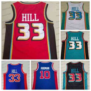 Mens retro 33 Grant Hill Dennis Rodman Blue Red Red Vintage Men Jerseys Basket Basketswea