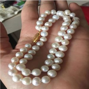 Hand knotted necklace natural 6-7mm white freshwater nearly round sweater chain 45cm for women fashion jewelry