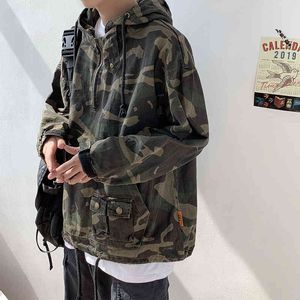 2022 New Korean Style Hip Hop Military Camouflage Hoodie High Quality Streetwear Tactical Jacket Pullover Tracksuit