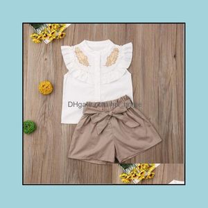 Completi di abbigliamento Set di vestiti estivi per neonate Set di balze per bambini Top e pantaloncini senza maniche Ragazza 2 pezzi Completi per bambini Mxhome Drop Del Mxhome Dhgxl