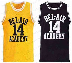 Bel-Air Akademisi Prensi #14 Will Smith Jersey Dikişli Mens Siyah Yeşil Sarı Bel-Air Basketbol Forması