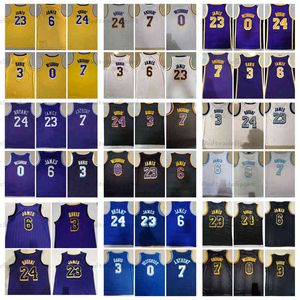 Męskie Vintage 6 LeBron Anthony 3 Davis 23 James Basketball Jerseys 7 Carmelo 24 Bryant Russell 0 Westbrook City Yellow Black 75th Purple Stit