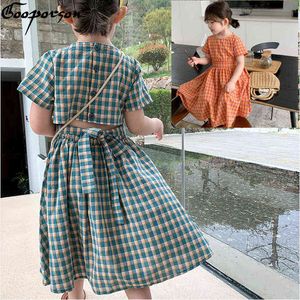 Gooporson Kids Dresses for Girls Summer Summer Plaid Backless Waist Collection Fashion Little Girl Costume Beach Party Children Closes Y220819