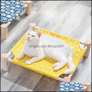 Cat Beds Furniture Summer Hammock Bed Pet House Accessories Wood Canvas Lounge For Small Dogs Cats Slee Mat1 Drop Delive Ffshop2001 Dhgoh