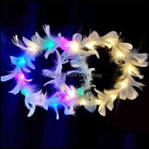 装飾的な花の花輪1PC LEDフラワークラウンヘッドバンドラミナスフェザーリースMticolor Light Up Hair Garland for Women Bdesybag Dhecx