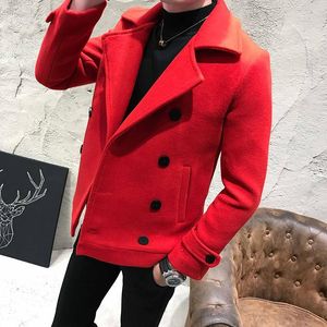 Men's Trench Coats Autumn Winter Men Coat Thick Short Paragraph Solid Color Casual Woolen Double-Breasted Jacket