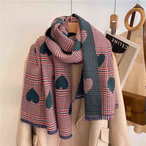 2022 Korean Autumn and Winter New Double-Sided Cashmere Love Plaid Scarf Women's Thicked Warm Plaid Scarf med Cold Proof Shawl T220817