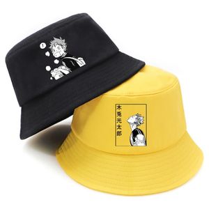 Berretti Anime Haikyuu Summer Hat Donna Uomo Panama Bucket Cap The Design Visiera piatta Harajuku Karasuno High Graphic Cappello da pescatoreBerets BeretsB