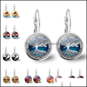 Charm Tree of Life Sier Color örhängen Fashion France Cabochon Glass för kvinnor Earhook Jewelry Drop Delivery 2021 DHSeller2010 DHLGE