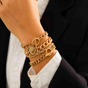 Bracelet Bangle Designer Shixin Carved Coin Pendant Toggle Lasso Bracelets Bangles for Women Twisted Metal Rope Chain 2022 Hand Chains Jewelry