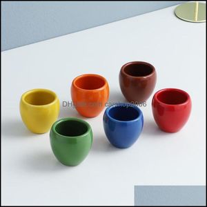 Mugs 6 Pieces Candy Color Coffee Set Ceramic Brief Small Tea Cups Creative Coffeeware Drinkware 80Ml Drop Delivery 2021 H Carshop2006 Dhjor