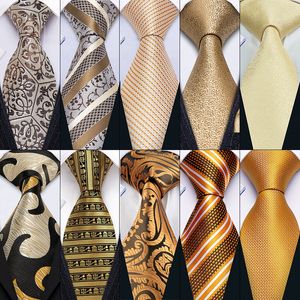 Gold Paisley Men Silk Necktie Fahsion Brooches Tie Handkerchief Cufflinks Sets 12 Colors Gifts Barry.Wang Designer 220819