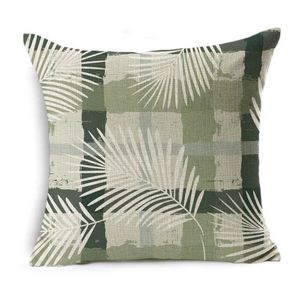 Tropical Green Plants Cushion Tampa de almofada 45x45cm Abstract Face linho Capa de travesseiro de sofá caseira com ondas geométricas da listra geométrica L220816