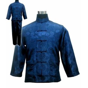 Tracce maschili da uomo Cinese maschile da uomo blu navy blu tradizionale maschio wu shu set tai chi vestito di abbigliamento comodi novit￠