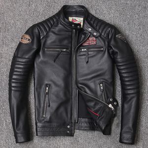 Motorrad Echtlederjacke für Herren Stil Bikerjacken Slim Rindsleder Frühlingsmantel Herren 220819