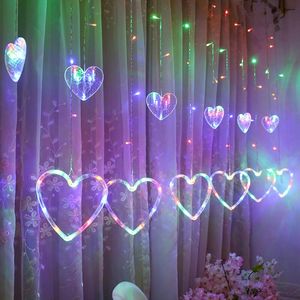 Strängar m LEDS Love Heart Curtain Icicle String Lights With Flashing Lägen Stjärna Christmas Light Outdoor Wedding Decor Lyssled LED