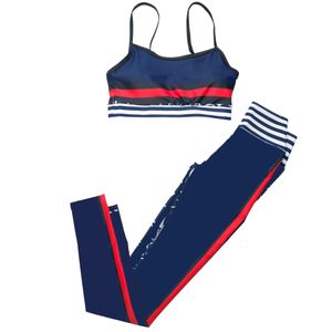 Zestawy jogi damskiej w wysokiej talii garnitury luksusowe logo haft haftowy silny rozciąganie fitness nylonowe ubrania gimnastyczne