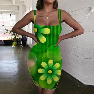 Casual Dresses Brand Flower Women Green 3d Print Street Vestido Sexy Cute Halter Sleeveless Womens Clothing Club BeachCasual